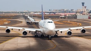 Saudi Arabian BOEING 747 leading Mumbai Airport's Departure Queue