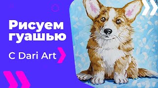 Как нарисовать собаку гуашью! Рисуем милого корги! Подробный видео урок рисования гуашью! #Dari_Art