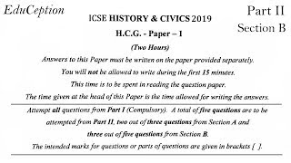 ICSE 2019 History & Civics Solved QP Part II Section B