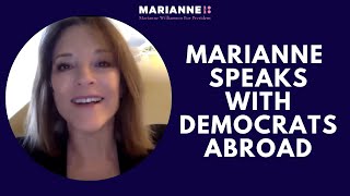 Democratic Presidential Candidate Marianne Williamson speaks with Democrats Abroad
