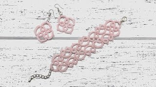 Beginner needle tatting. Bracelet & earrings DIY / Фриволите иглой для начинающих. Браслет и серьги