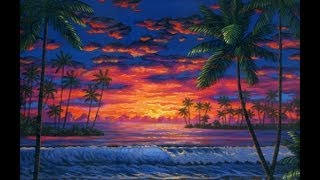 come dipingere una spiaggia tropicale al tramonto con acrilico su tela