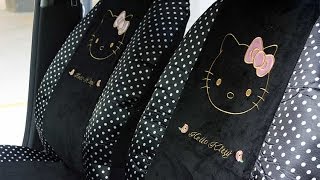 Capa para Banco de Carro Hello kitty Veludo com Bolinhas Brancas