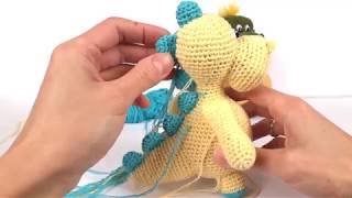 Динозавр крючком. Мастер класс. Crochet dino, crochet toys. (3 Урок. Шипы, животик, сборка деталей)