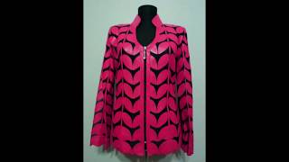 Women Leather Leaf Jacket Zip Short Light Genuine Lambskin Real Soft Handmade Collar Tulle Meshed