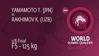 1/8 FS - 125 kg: K. RAKHIMOV (UZB) df. T. YAMAMOTO (JPN) by FALL, 4-4