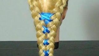 Прическа:  Плетение кос с лентой. Ribbon Braid Hairstyle Tutorial
