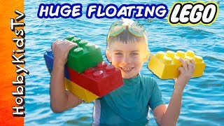 GIANT FLOATING LEGO Bricks with Surprise Toys! We Review and Build Lego Bricks with HobbyKids