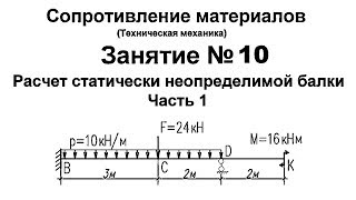 Сопротивление материалов. Занятие 10. Часть 1. Расчет статически неопределимой балки.