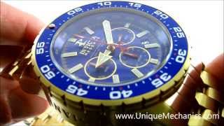 Invicta 1474 Ocean Master Reserve Automatic Blue Dial Gold Tone Watch