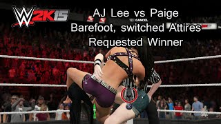 WWE 2K15 (PS4) AJ Lee vs Paige (Switched Attire, Barefoot, Requested Winner)