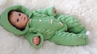 Комбинезон спицами на ребенка 3-6месяцев / комбинезон спицами платочной вязкой с косой