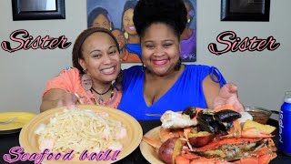 Sisters Seafood boil Mukbang with Seafood Pasta! Collab with MsDiversity3!!