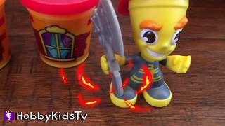 Playtime FIRETRUCK + IRONMAN Play-Doh Toy Review w. Spongebob Hero Fun HobbyKidsTV