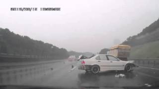 Scary car accident on wet road in Taiwan on dashcam! NEW 2 car accident