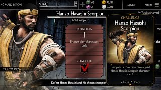 MKX Mobile Henzo Hasashi Scorpion Challenge Tower 1 - All 12 Battles