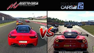 Project Cars 2 vs Assetto Corsa FULL Graphics And Sound Comparison l Ferrari 458