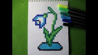 Как рисовать по клеточкам в тетради цветок Подснежник Открытка на 8 марта Pixel Art #поклеточкам