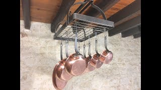 Set Of 8 Copper Pans Bourgeat with Handcrafted Pot Rack