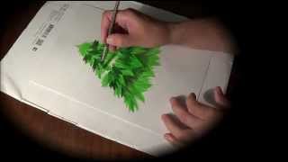 Как научить ребенка рисовать елочку красками. How to draw Christmas tree
