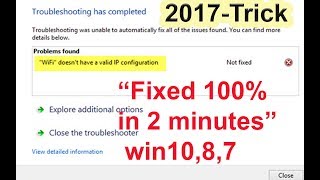 Wifi doesn't have a valid ip configuration 2017 - Network Error | windows 10 win8 win7 Solved 100%