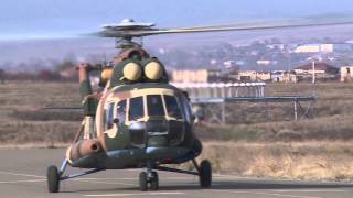 President Sargsyan and escorting helicopters land in Stepanakert airport, Nagorno Karabakh Republic