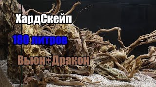 Большой хард для аквариума от 180 литров. Коряги Вьюн и камни Дракон