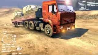Spin Tires Dev Demo July 2013 - Orange Kamaz + Trailer Transporting 2 UAZ Part 2