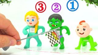 Superhero Babies Big Race ❤ Hulk & Frozen Elsa Play Doh Cartoons For Kids