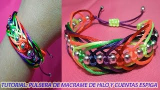 Como hacer pulseras de nudos de hilo de macrame con cuentas espiga arcoiris tutoriales diy faciles