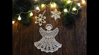 Ажурный ангел крючком. Рождественский ангел аппликация