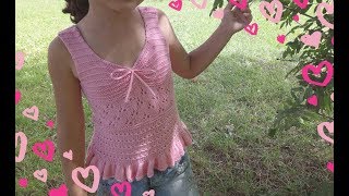 Ажурный топ для девочки спицами из хлопка . Подробный МК.