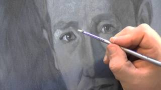 Painting a portrait using a grisaille (grey tone underpainting)