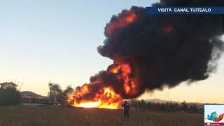 Explota ducto en Beristaín, Ahuazotepec Huauchinango Puebla por toma clandestina Incendio