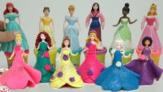 PLAY DOH Disney Princess dresses | Magiclip & Polly Pocket dolls Cinderella Ariel Belle Tiana