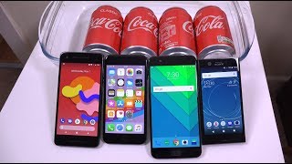 Google Pixel 2 vs OnePlus 5 vs iPhone 7 vs XZ1 Compact - Coca Cola Test! (4K)