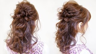 【簡単】髪の毛が細い、少ない方必見！ハーフアップのヘアアレンジ！初級レベル！ロープ編み２本とねじるだけ！hairdo 头发安排　การจัดเรียงผม 헤