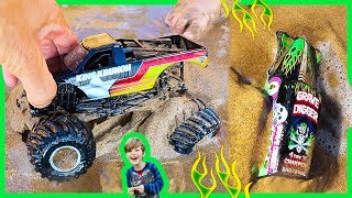 Toy Monster Trucks Stuck in the Sand!