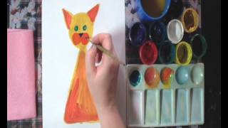Рисование для детей 5-8 лет. Кот на коврике гуашью