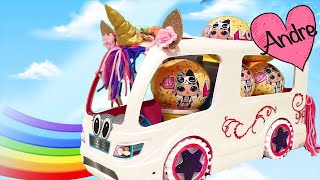 Camper de Barbie de unicornio con bebes LOL Surprise Confetti Pop | Muñecas y juguetes con Andre