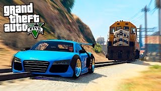 AUDI R8 УЕЗЖАЕТ ОТ ПОЕЗДА В GTA 5 - GTA 5 МОДЫ