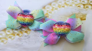 Новые бантики из радужной ленты , мк /New bows of rainbow ribbon/ Nuevos arcos de cinta arcoiris.