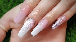 Pink & white ombre nails using Glam and Glits acrylic. | #acrylicnails #watchmework