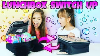 The LUNCHBOX SWITCH UP Challenge! Surprise Toys vs Real Food | Emily and Evelyn
