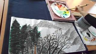 DSCN9315  광진문화예술회관 한국화 수묵채색 산수화반 조민정 산수화 강변 나무 그리기 수업02