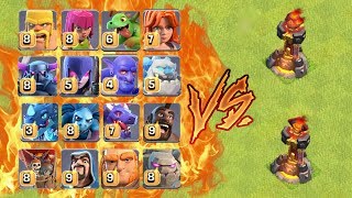 MAX SINGLE & MULTIPLE INFERNO TOWER VS ALL TROOPS ! WHO WILL WIN ? | CLASH OF CLANS