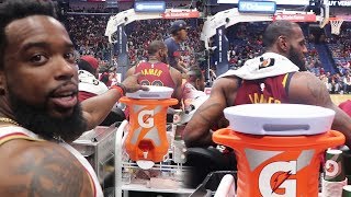 TELLING LEBRON JAMES 'YOU'RE THE GOAT' COURTSIDE BEHIND THE CAVS BENCH! HIS REACTION!