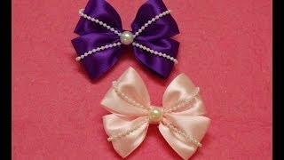 Diy Ribbon hair bows with pearls,hair bow tutorial,how to make