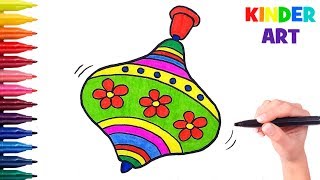 Как нарисовать юлу | How to draw humming-top (peg-top) Coloring page for kids