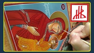 РУКОПИСНАЯ ИКОНА . Ставлю жемчуга на иконе Тихвинской Пресвятой Богородицы .